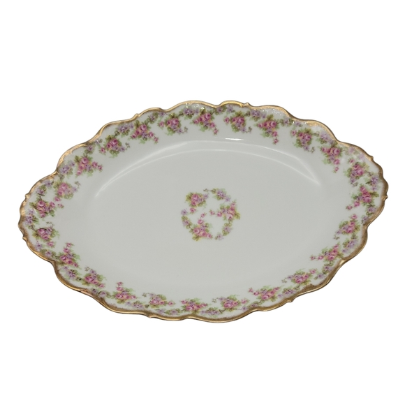 Antique Vintage Elite Works Limoges Large Oval Serving Platter 1920's Floral - Picture 1 of 10